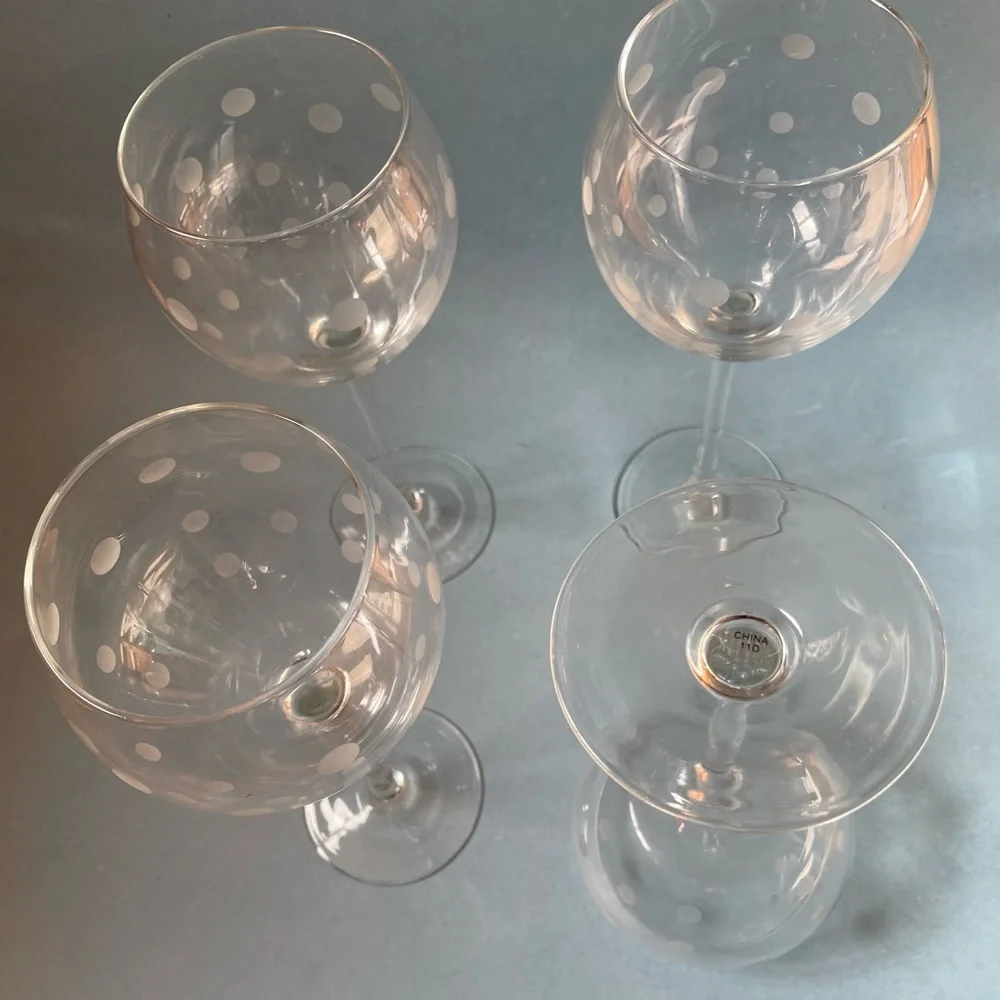 NWOT Pier One Polka Dot Designed Balloon Goblets, 3 piece set
